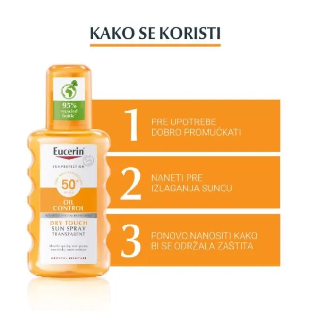 Eucerin Oil Control Dry Touch Sprej Za Zaštitu Osetljive Kože Od Sunca Spf50+ 200Ml