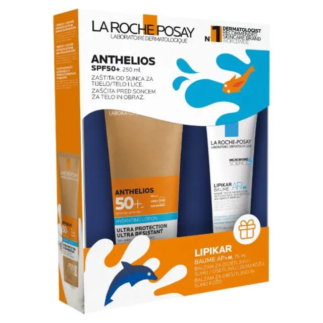 La Roche-Posay Anthelios Hidratantni Losion Za Zaštitu Od Sunca Za Lice I Telo Spf50+, 250 Ml + Lipikar Baume Ap+M Balzam Protiv Iritacije I Svraba Koji Vraća Lipide I Trenutno Umiruje Kožu, 75 Ml