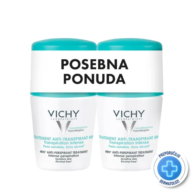 Vichy Déodorant Duo Roll-On Za Regulaciju Znojenja 48H, 2X50 Ml