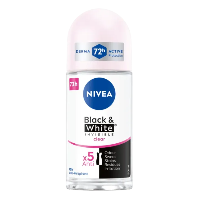 Nivea Black & White Invisible Clear Antiperspirant Roll-On 50Ml