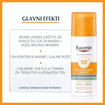 Eucerin Sun Oil Control Tonirani Gel-Krem Za Zaštitu Masne Kože Od Sunca Spf50+ Svetli 50ml 
