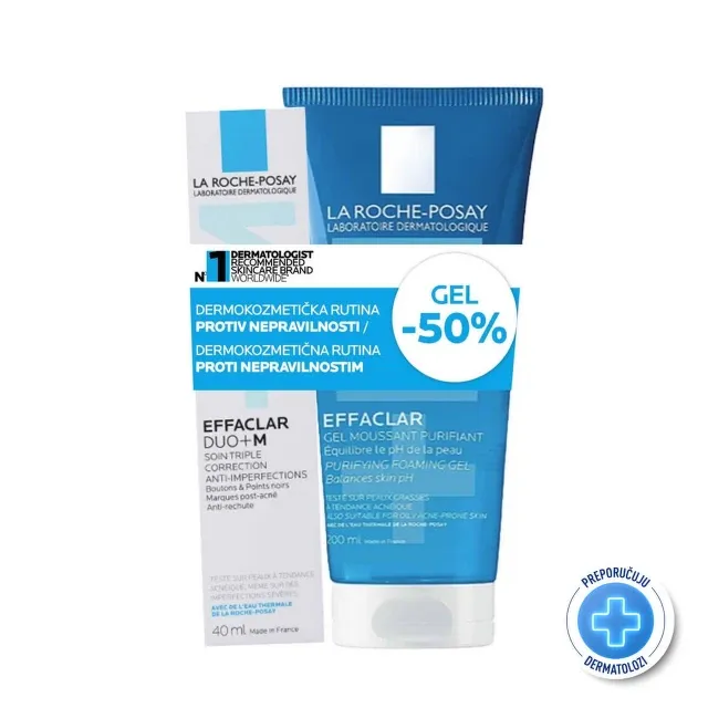 La Roche-Posay Effaclar Duo+M Korektivna Nega, 40 Ml + Effaclar Gel Za Čišćenje Masne Kože Sklone Aknama, 200 Ml