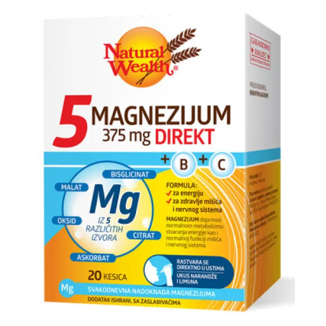 Natural Wealth 5 Magnezijum 375Mg+B+C 20 Kesica