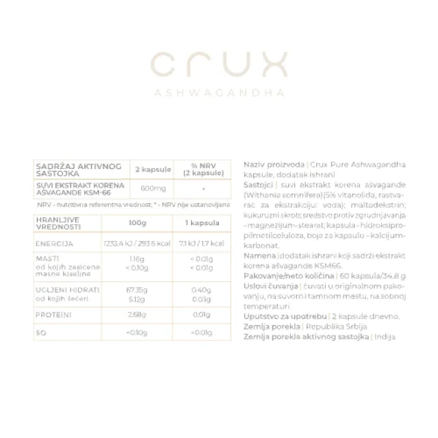 Crux Pure Ashwagandha 60 Kapsula