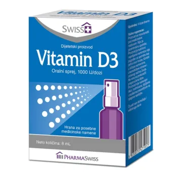 Swiss+ Vitamin D3 Oralni Sprej 1000 IJ 8 ml 